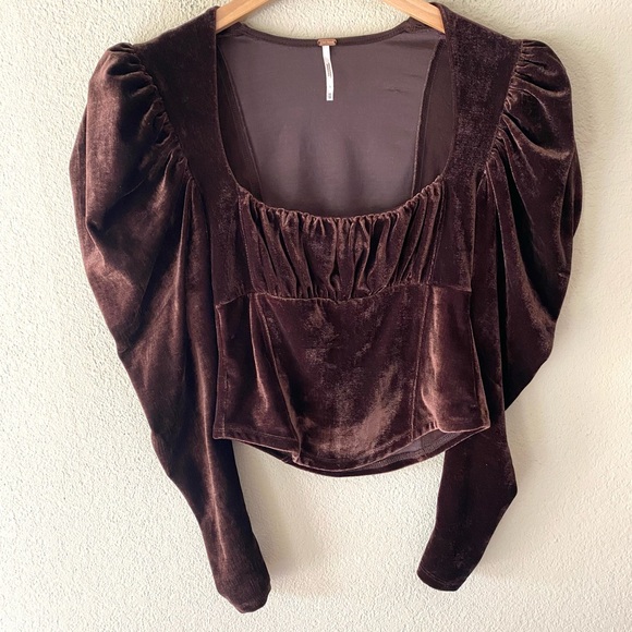 Free People Hold Me Brown Velvet Top XS - Picture 2 of 11